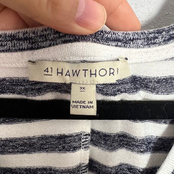 41 Hawthorn Stripe Midi Dress Black White V-Neck Pullover Short Sleeve Sz 3X - Picture 3 of 6